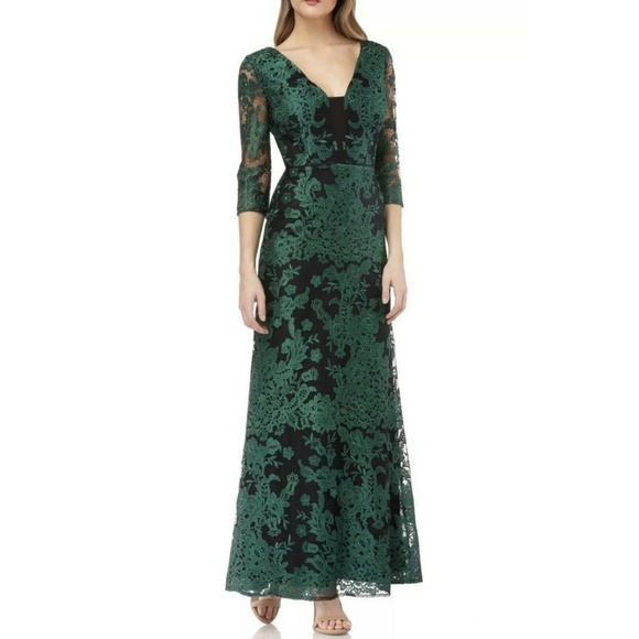 JS Collections Embroidered Lace 3/4 Sleeves Gown